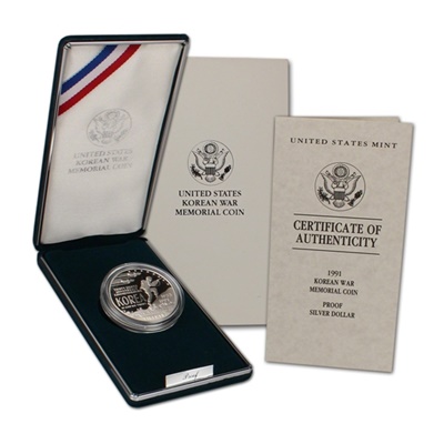 1991 Korean War Memorial Silver Proof $1